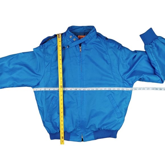 Vintage Racer Jacket Blue Patsy Bee 70s Zip Men Medium Shoulder Strap Neck Snaps - Picture 6 of 7